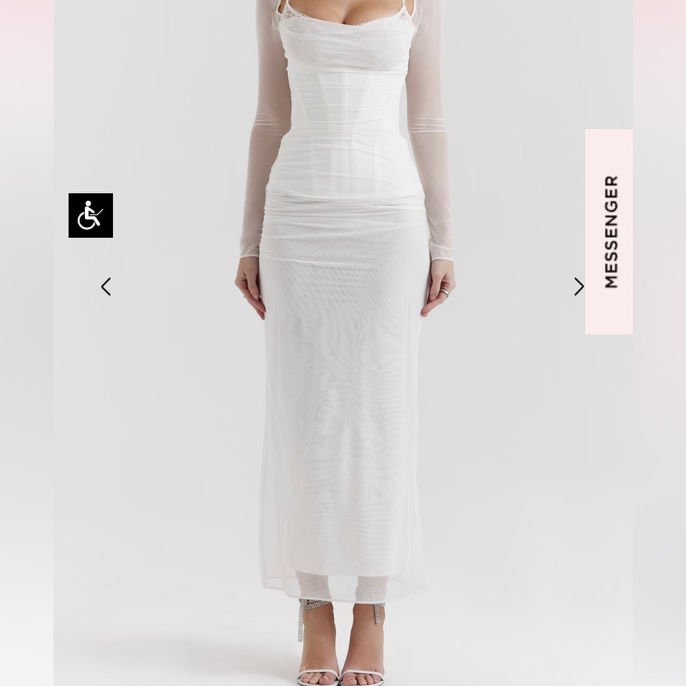 House of CB White Sheer Long Sleeve Maxi Dress